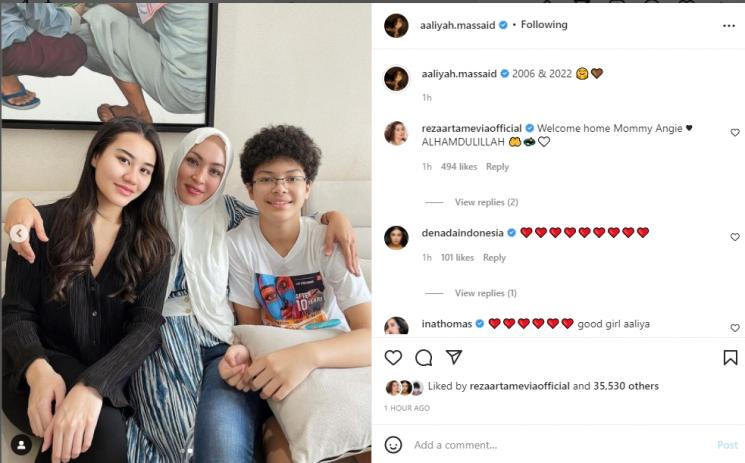 Aaliyah Massaid dan Reza Artamevia sambut kepulangan Angelina Sondakh. (Instagram/aaliyah.massaid)