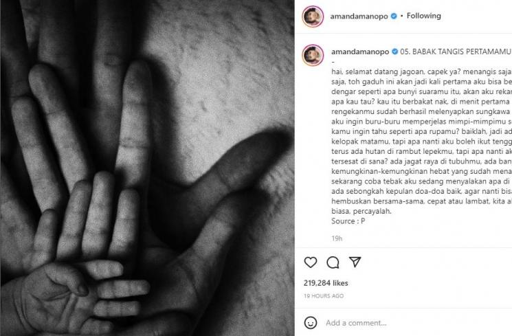 Amanda Manopo dan Arya Saloka pamer foto bayi. (Instagram/amandamanopo)