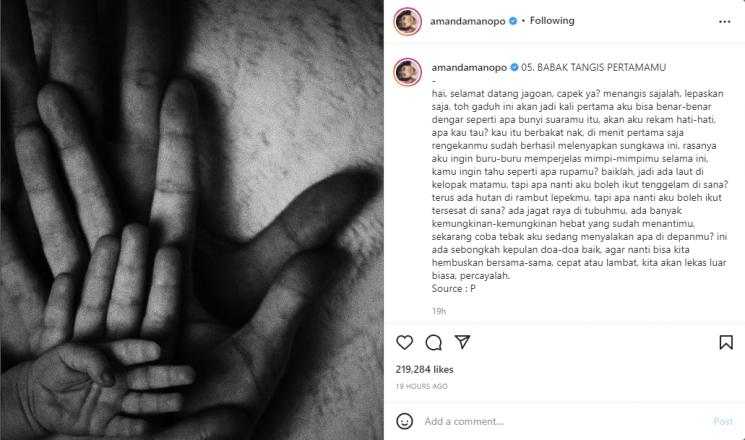 Amanda Manopo dan Arya Saloka pamer foto bayi. (Instagram/amandamanopo)