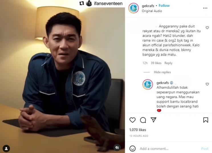 Gekrafs jawab tudingan pakai duit negara untuk kirim brand ke Paris, (Instagram/gekrafs)