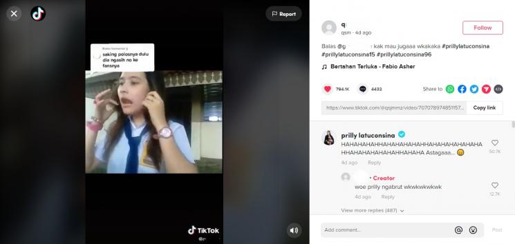 Prilly Latuconsina kasih nomor handphone ke orang. (TikTok)