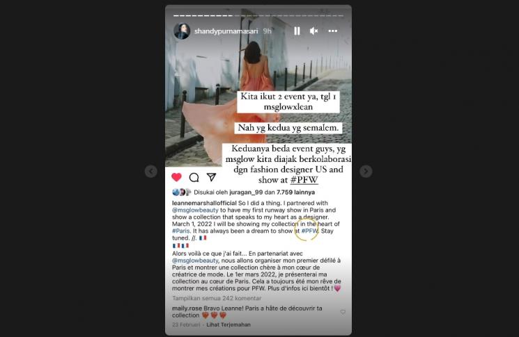 MS Glow Jawab Tudingan soal Paris Fashion Week. (Instagram/shandypurnamasari)
