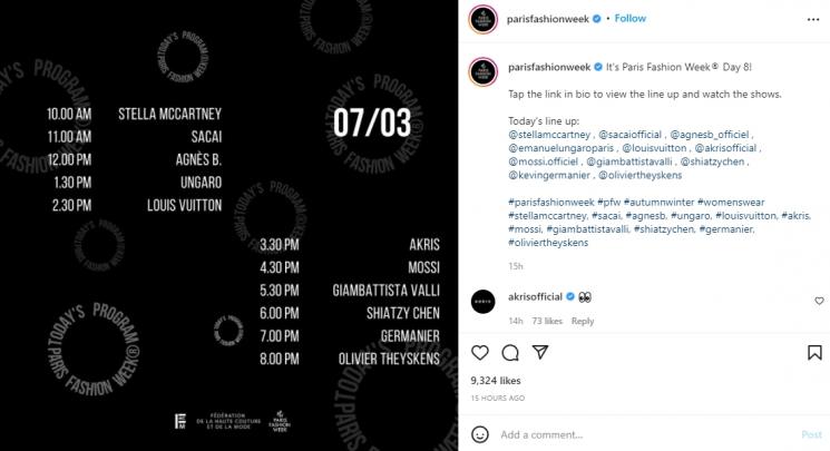 Akun resmi Paris Fashion Week diserbu netizen Indonesia. (Instagram/parisfashionweek)