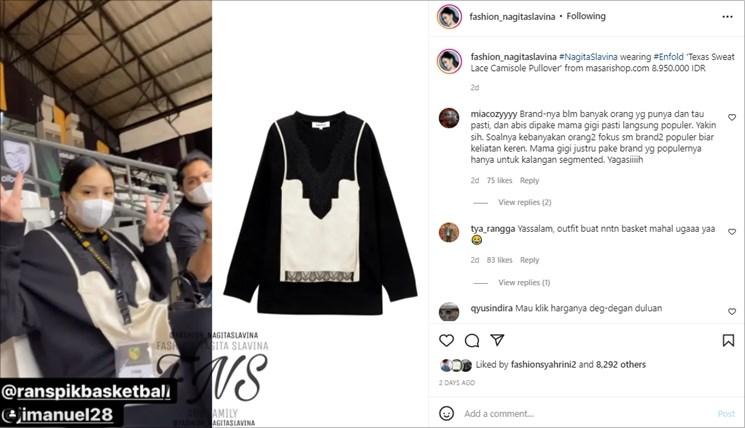 Baju Nagita Slavina saat jenguk Baby Ameena. (Instagram/@fashion_nagitaslavina)