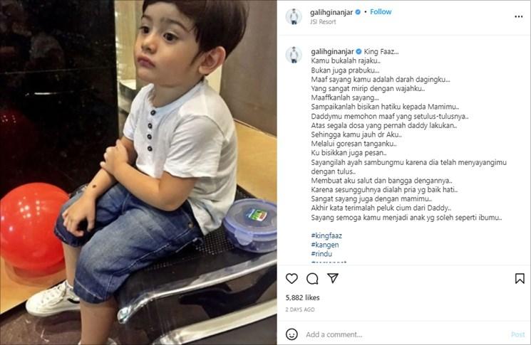 Galih Ginanjar tulis pesan pilu untuk King Faaz. (Instagram/@galihginanjar)