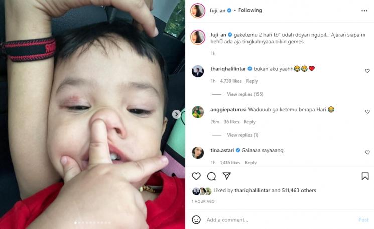 Fuji bongkar potret Gala Sky mengupil. (Instagram/fuji_an)