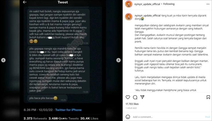 Awkarin curhat galau. (Instagram/@nyinyir_update_official)
