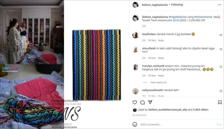 Harga handuk Nagita Slavina bikin syok. (Instagram/@fashion_nagitaslavina)