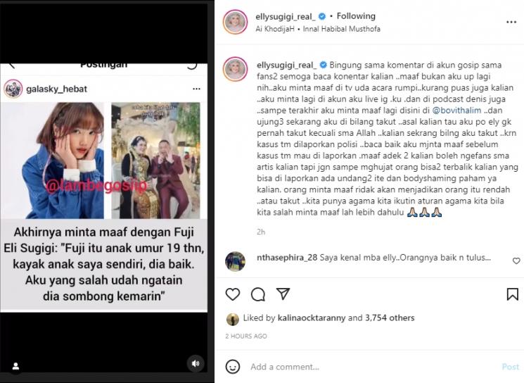 Elly Sugigi kecam fans Fuji. (Instagram/ellysugigi_real_)