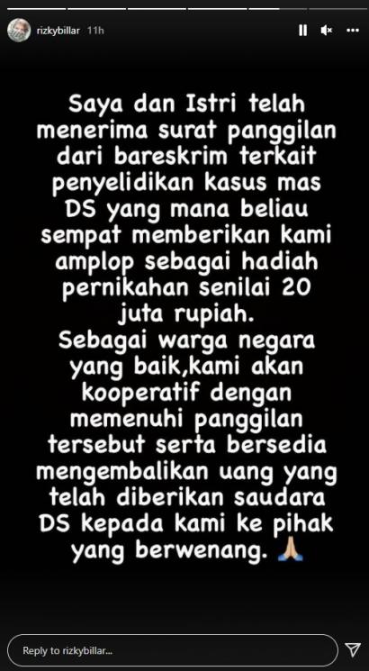 Rizky Billar. (Instagram/@rizkybillar)