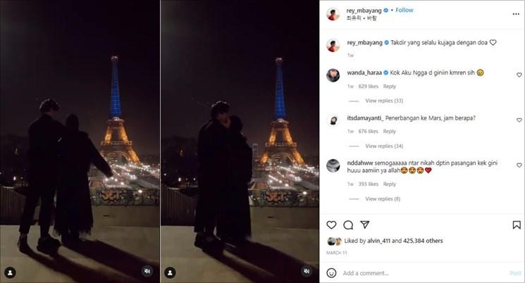 Rey Mbayang dan Dinda Hauw romantis di Paris. (Instagram/@rey_mbayang)