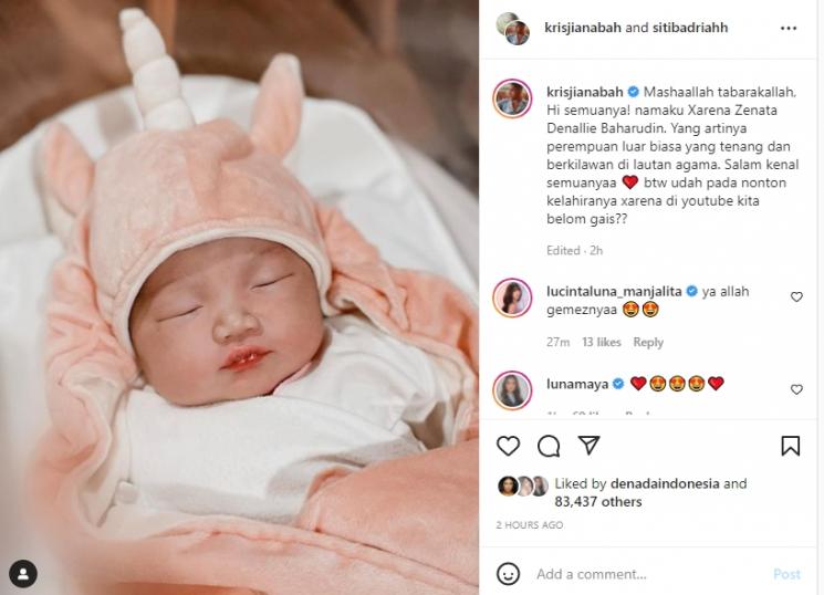 Siti Badriah umumkan wajah dan nama anak. (Instagram/sitibadriahh)