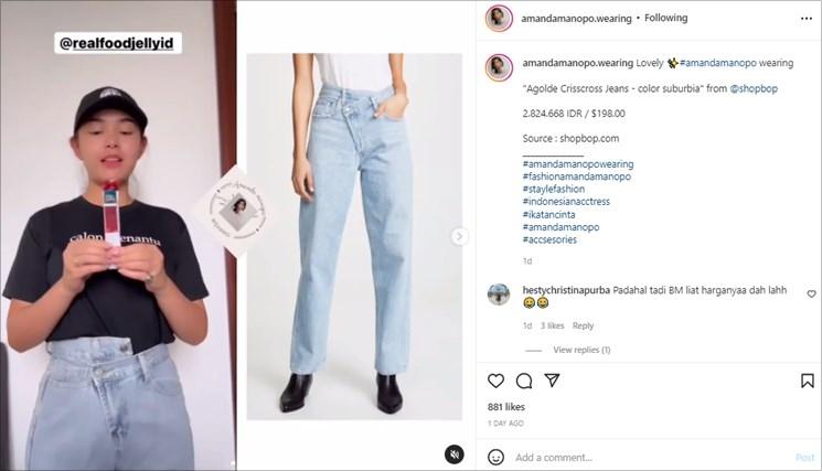Celana unik Amanda Manopo. (Instagram/@amandamanopo.wearing)
