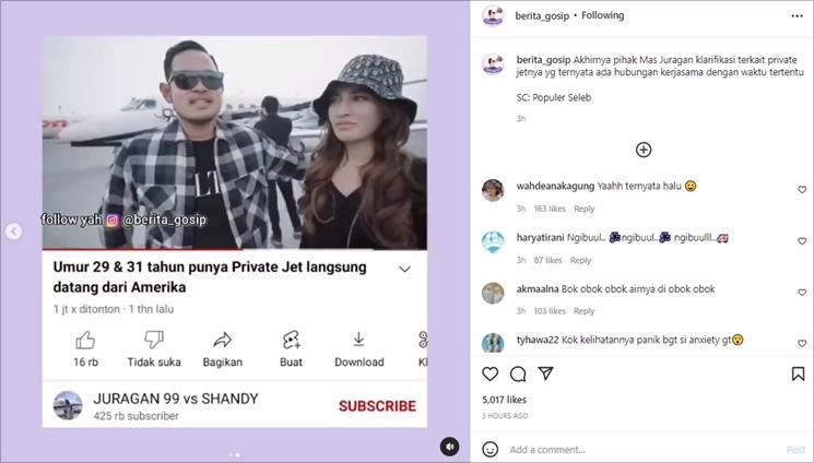 Vlog lawas Gilang Juragan 99 bahas jet pribadi. (Instagram/@berita_gosip)