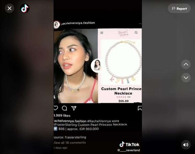 Rachel Vennya pakai kalung unyu. (TikTok/@____neverland)