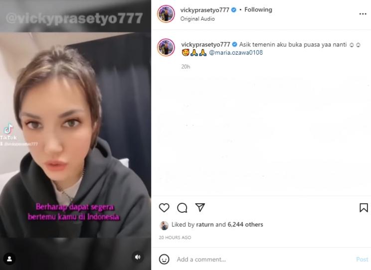 Vicky Prasetyo pamer video dari Maria Ozawa. (Instagram/vickyprasetyo777)