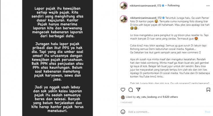Unggahan Nikita Mirzani. (Instagram/nikitamirzanimawardi_172)