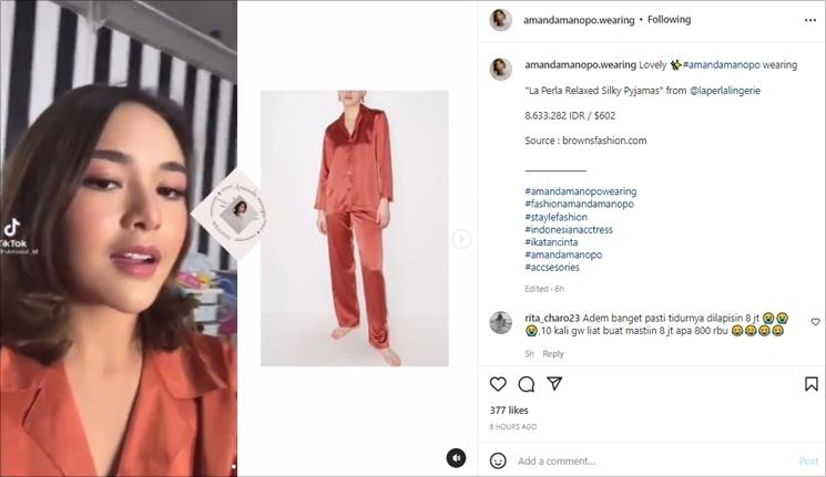Piyama polos Amanda Manopo. (Instagram/@amandamanopo.wearing)