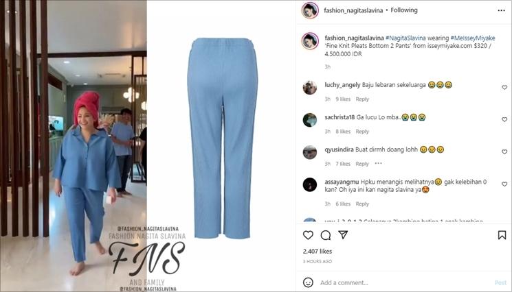 Momen Nagita Slavina di rumah pakai celana mahal. (Instagram/@fashion_nagitaslavina)