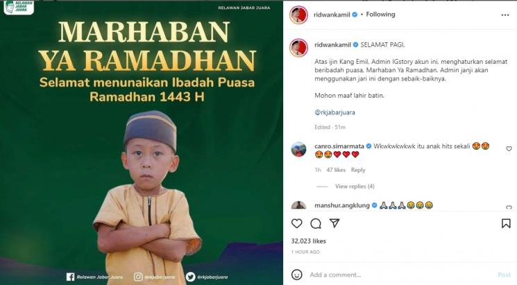 Akun Instagram Ridwan Kamil unggah foto 'buronan internasional' Kamaludin. (Instagram/ridwankamil)