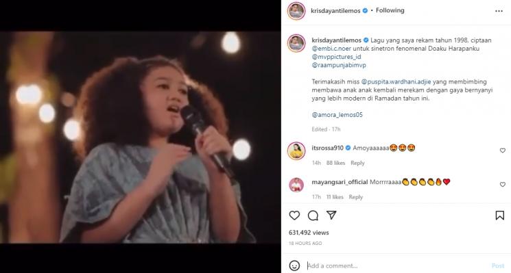 Amora Lemos nyanyikan lagu religi yang pernah dibawakan Krisdayanti. (Instagram/krisdayantilemos)