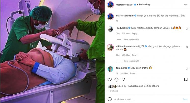 Deddy Corbuzier jalani pemeriksaan. (Instagram/mastercorbuzier)