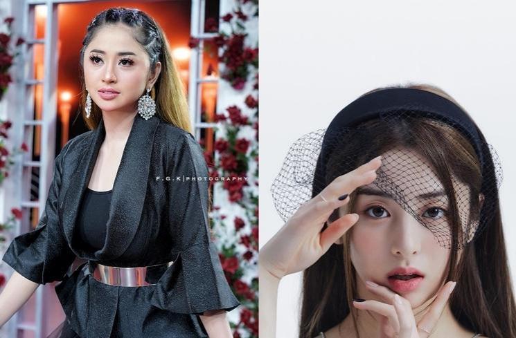 Adu gaya Dewi Perssik dan Huh Yunjin Le Sserafim (Instagram/@dewiperssik86)