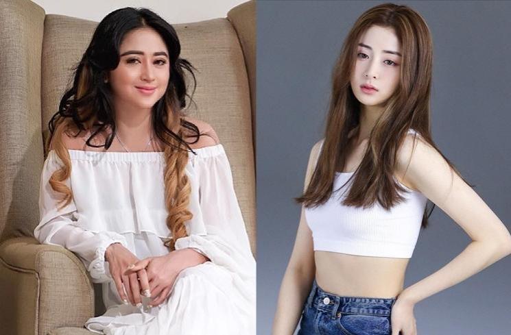 Adu gaya Dewi Perssik dan Huh Yunjin Le Sserafim (Instagram/@dewiperssik86)