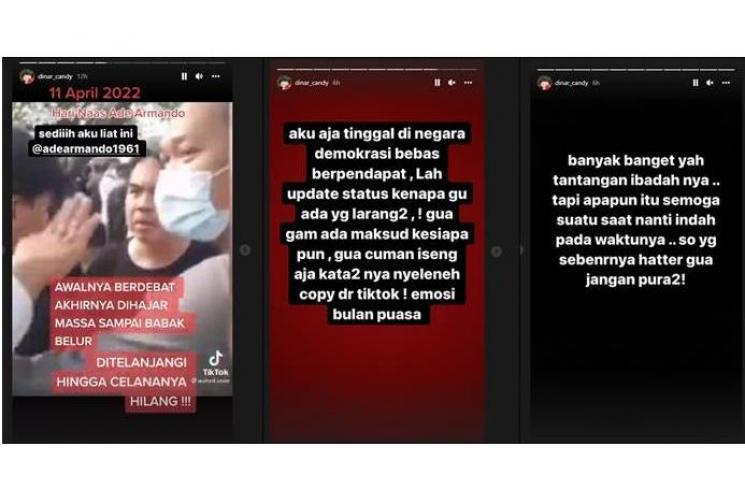 Unggahan Dinar Candy soal Ade Armando (instagram/@dinar_candy)