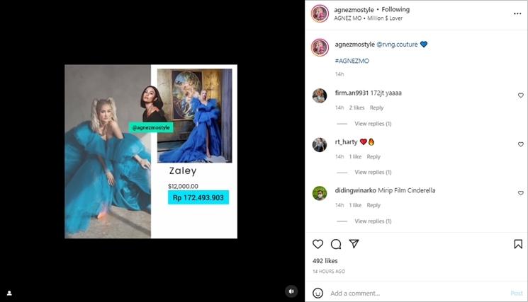 Gaya cantik Agnez Mo pakai gaun Rp172 juta. (Instagram/@agnezmostyle)