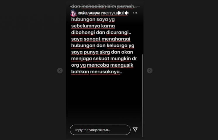 Thariq Halilintar jawab isu perselingkuhan. (Instagram/thariqhalilintar)