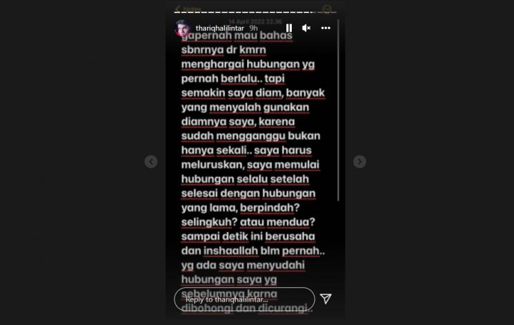 Thariq Halilintar jawab isu perselingkuhan. (Instagram/thariqhalilintar)