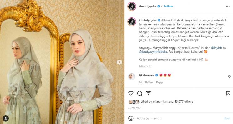 Kimberly Ryder antusias puasa setelah tak puasa 3 tahun. (Instagram/kimbrlyryder)