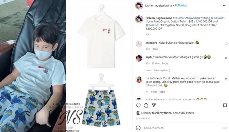 Outfit Rafathar berangkat ke Singapura. (Instagram/@fashion_nagitaslavina)
