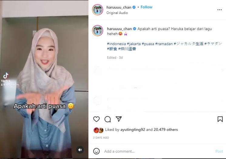 Haruka Nakagawa berhijab. (Instagram/haruuuu_chan)