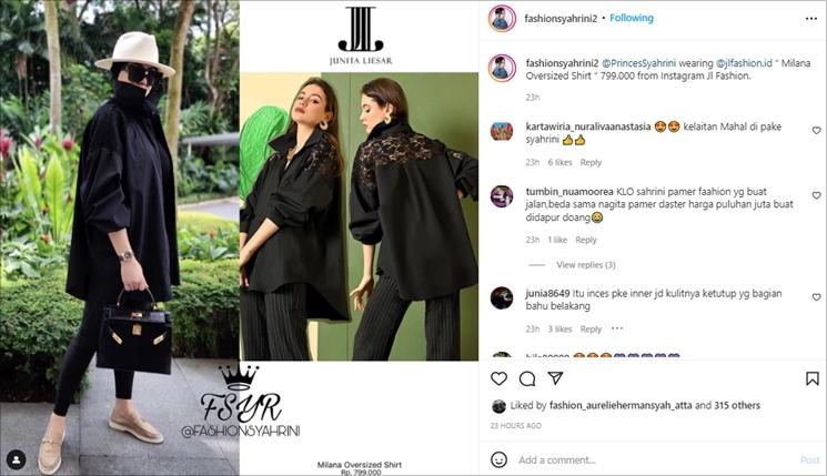 Harga baju Syahrini saat jalan-jalan di Singapura. (Instagram/@fashionsyahrini2)