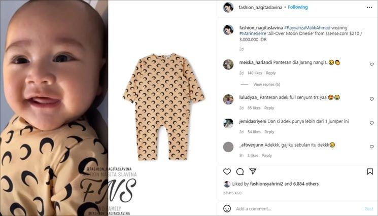Harga baju tidur Rayyanza. (Instagram/@fashion_nagitaslavina)