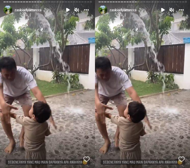 Potret Seru Anak Zaskia Adya Mecca Main Hujan. (Instagram/zaskiadyamecca)