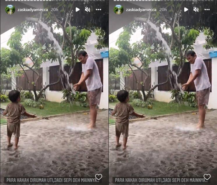 Potret Seru Anak Zaskia Adya Mecca Main Hujan. (Instagram/zaskiadyamecca)