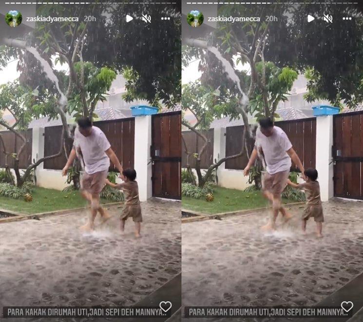 Potret Seru Anak Zaskia Adya Mecca Main Hujan. (Instagram/zaskiadyamecca)