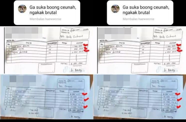 Potret diduga nota asli perawatan Mayang adik Vanessa Angel. (Instagram/@interkini_____)