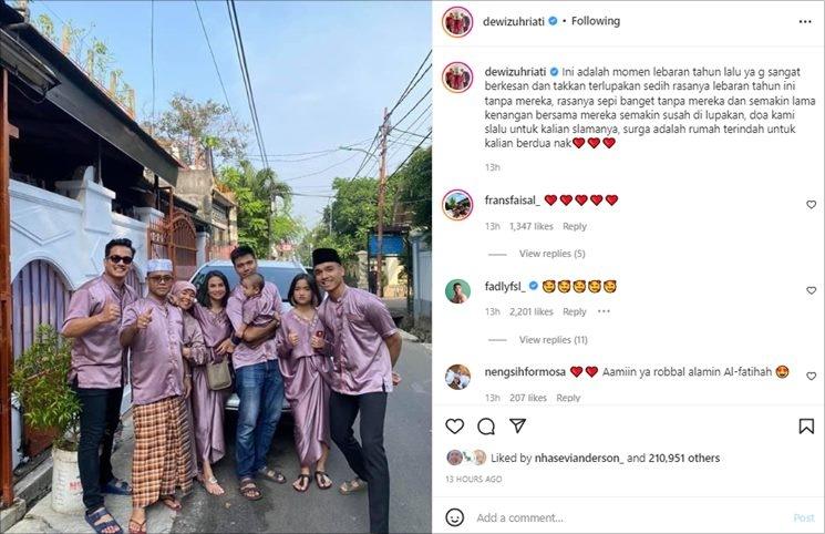 Ibu Bibi Ardiansyah curhat pilu kangen anak dan mantu. (Instagram/@dewizuhriati)