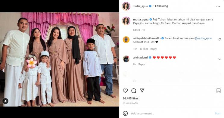 Mutia Ayu rayakan lebaran bersama keluarga. (Instagram/mutia_ayuu)