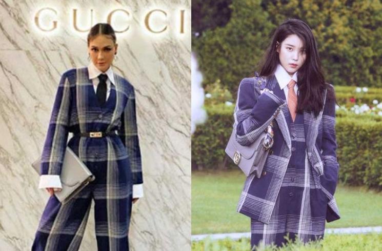 Momen Luna Maya Kembaran Baju dengan Artis Korea. (Instagram/lunamaya dan Allkpop.com)