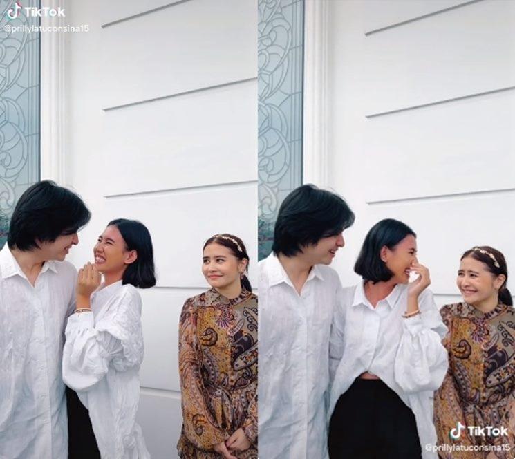 Prilly Latuconsina, Angga Yunanda, dan Shenina Cinnamon. (TikTok/@prillylatuconsina15)