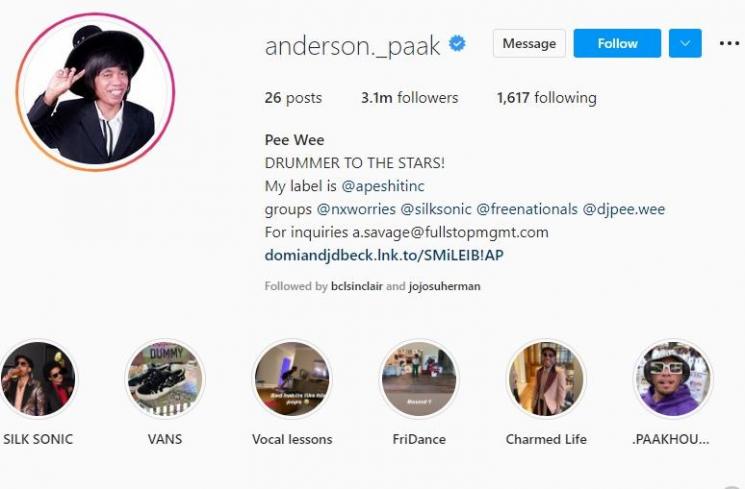 Foto profil Anderson Paak pakai foto Pak Tarno (instagram.com)