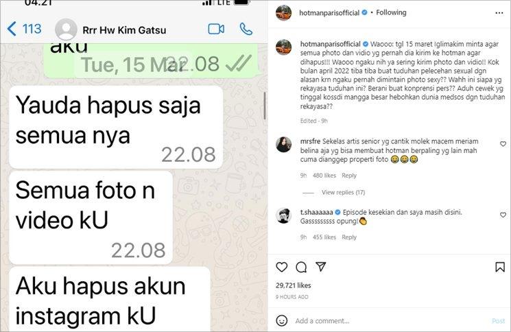 Hotman Paris umbar isi chat Iqlima Kim. (Instagram/@hotmanparisofficial)