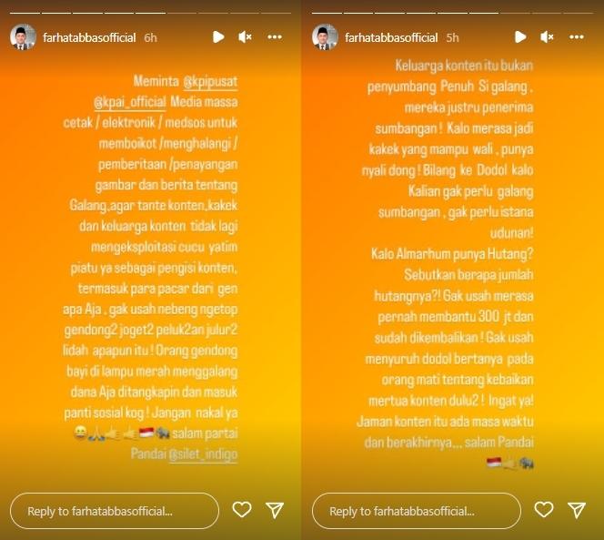 Farhat Abbas sindir keluarga Haji Faisal terkait hak asuh Gala Sky. (Instagram/farhatabbasofficial)