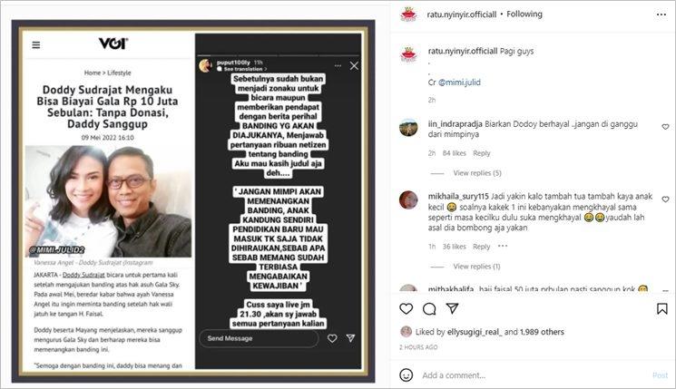 Puput diduga sindir Doddy Sudrajat. (Instagram/@ratu.nyinyir.officiall)
