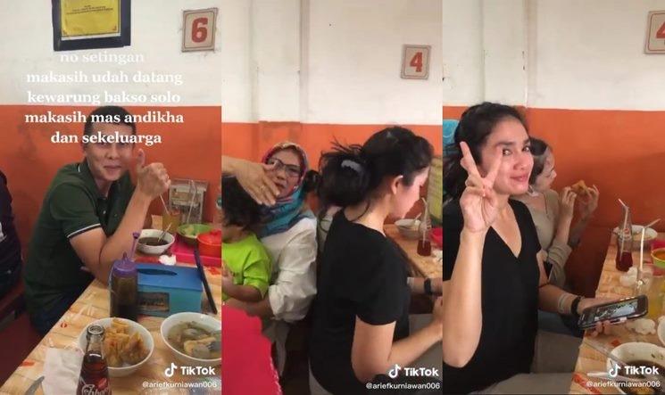 Momen Andhika Pratama dan keluarga makan bakso. (TikTok/@ariefkurniawan006)
